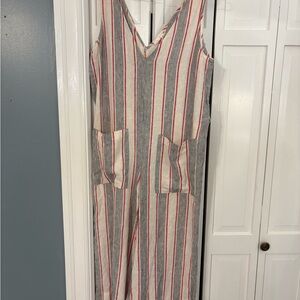 GAP Red and Gray Striped Sleeveless Jumpsuit